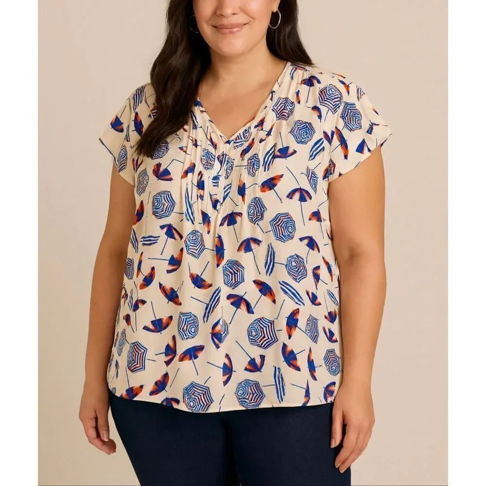 Talbots printed nautical beach umbrella blouse XL
